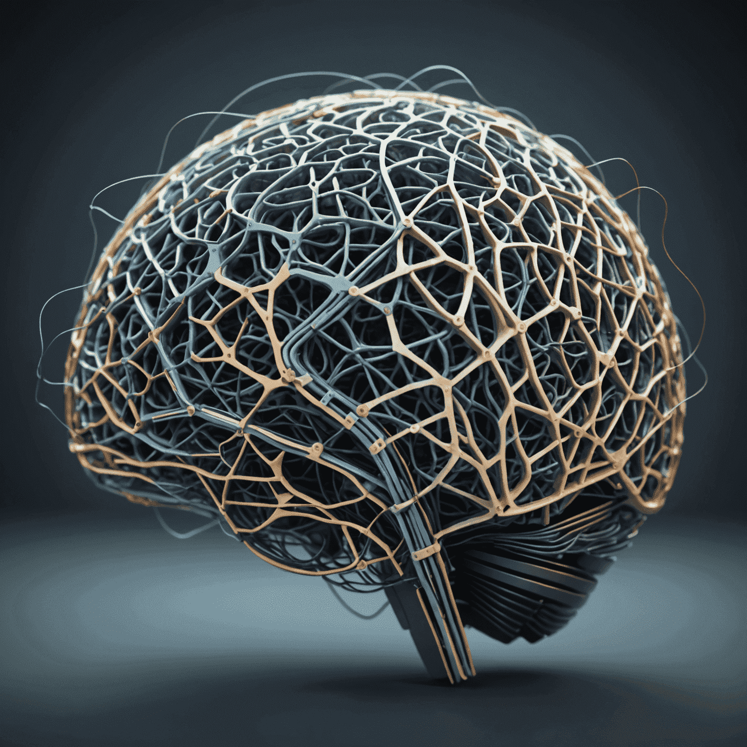 A conceptual image of an artificial brain made up of neural networks, representing the power and complexity of artificial intelligence