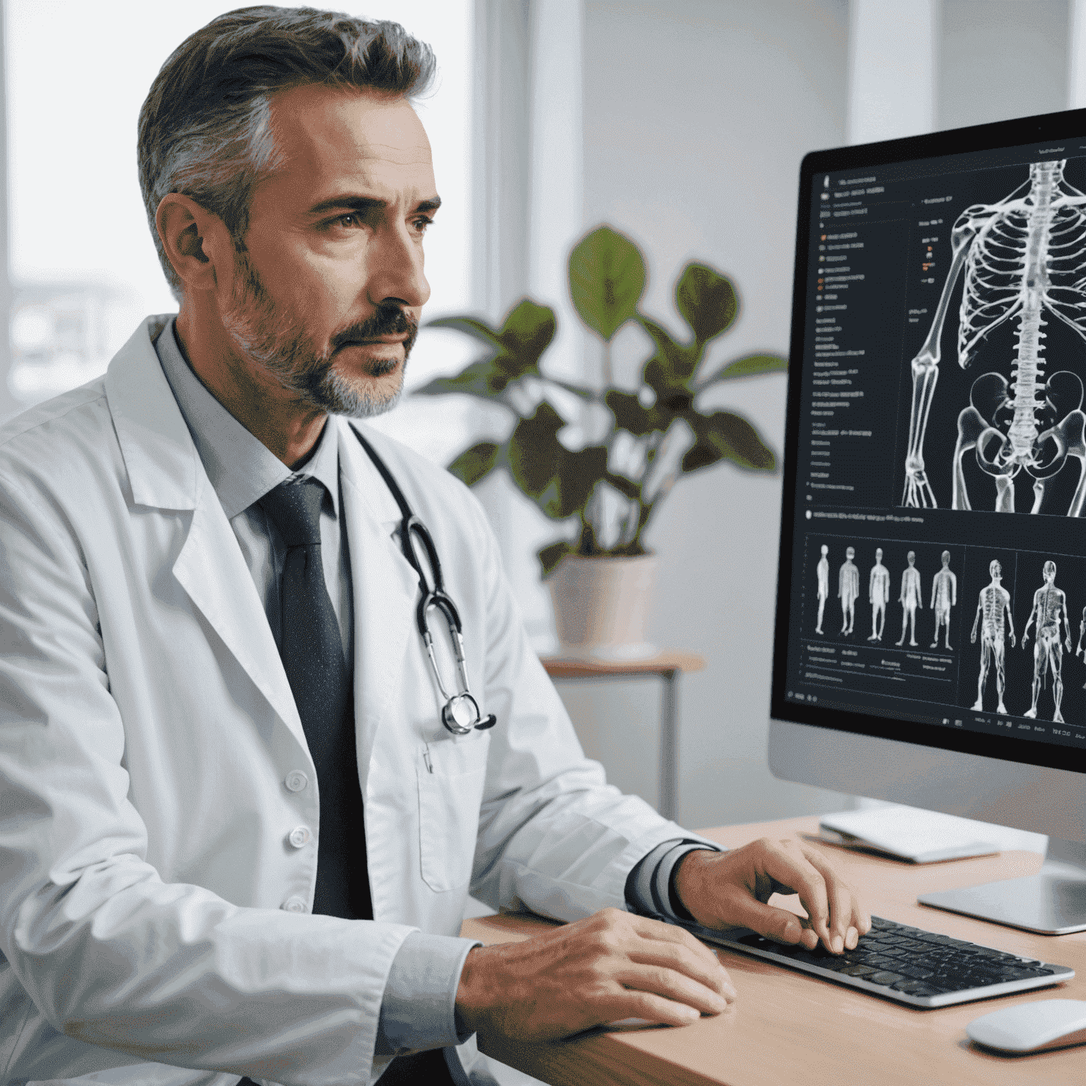 A patient receiving a personalized treatment plan based on their unique genetic profile, with a doctor explaining the tailored approach using advanced data visualization.