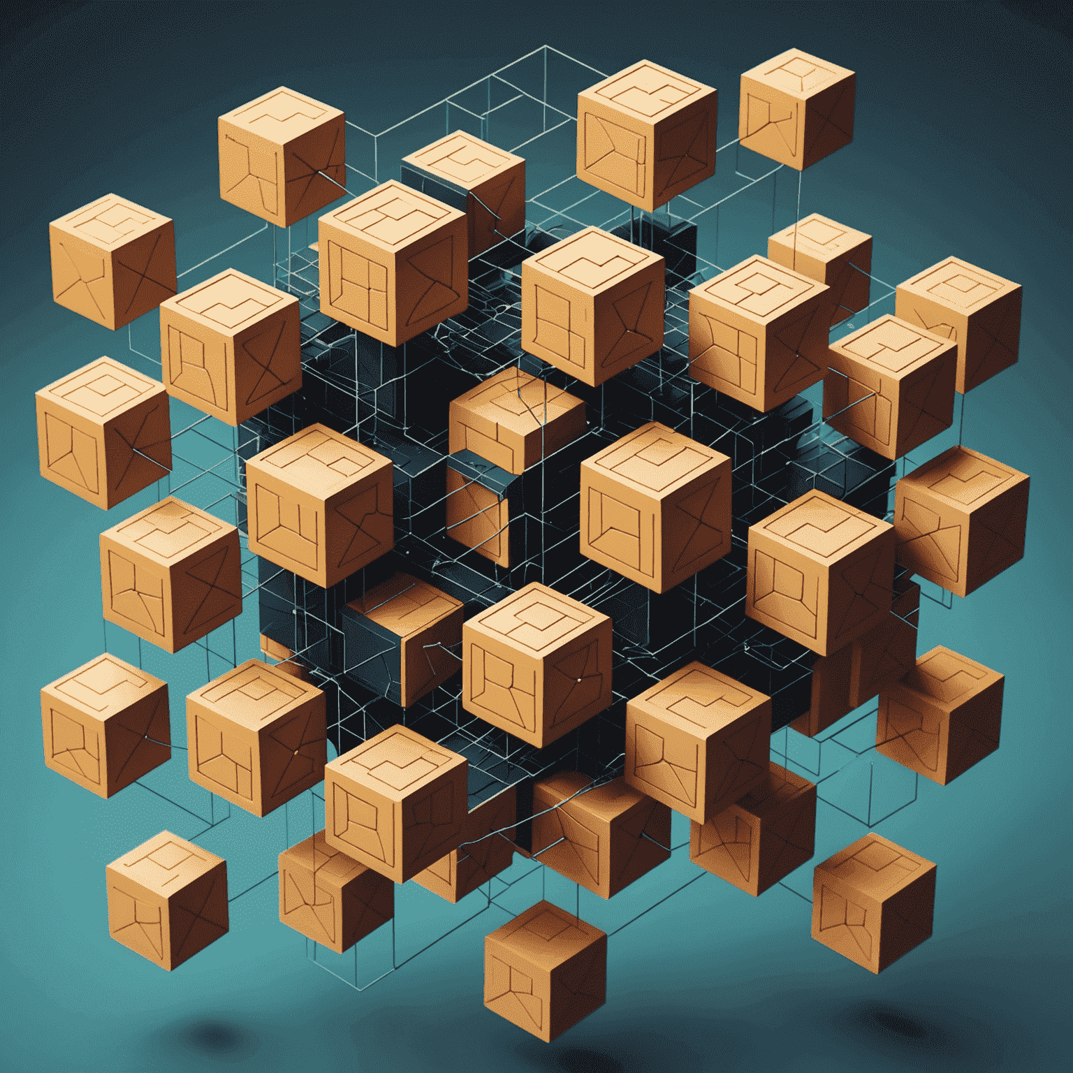 Stylized illustration of interconnected blocks, symbolizing a blockchain network